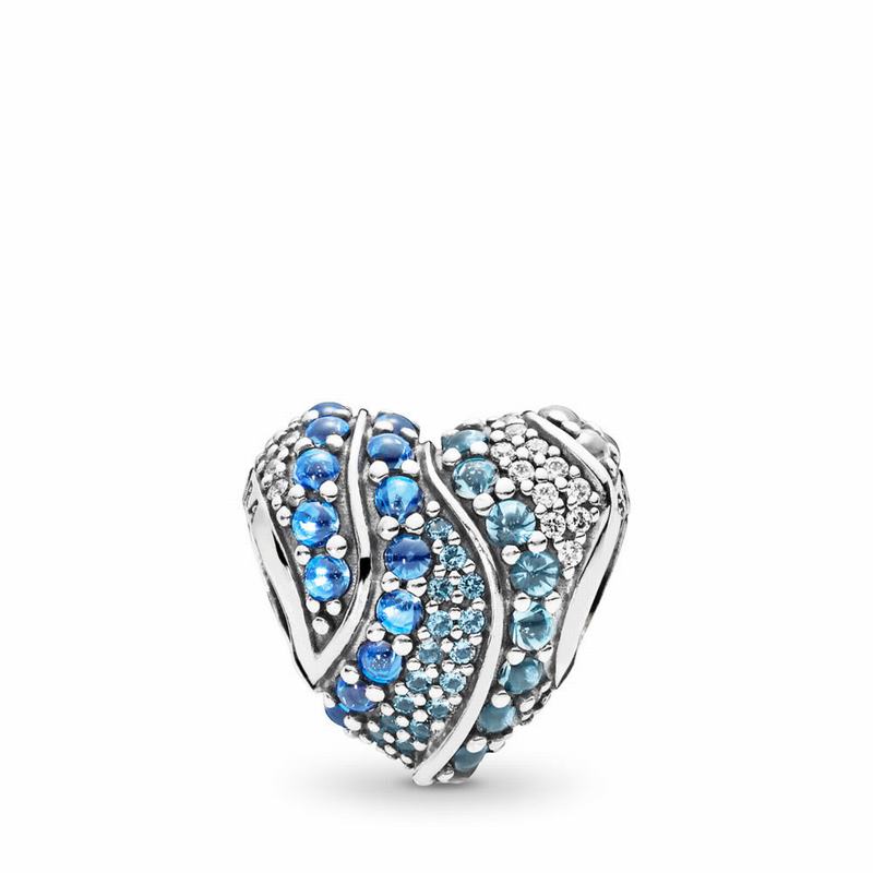 Pandora Aqua Heart Charm - Sterling Silver/Blue/Mixed Stones/Cubic Zirconia/Crystal - Canada | LV942